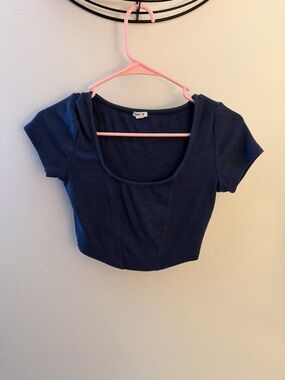 Garage Navy Scoop Neck Cropped Tee